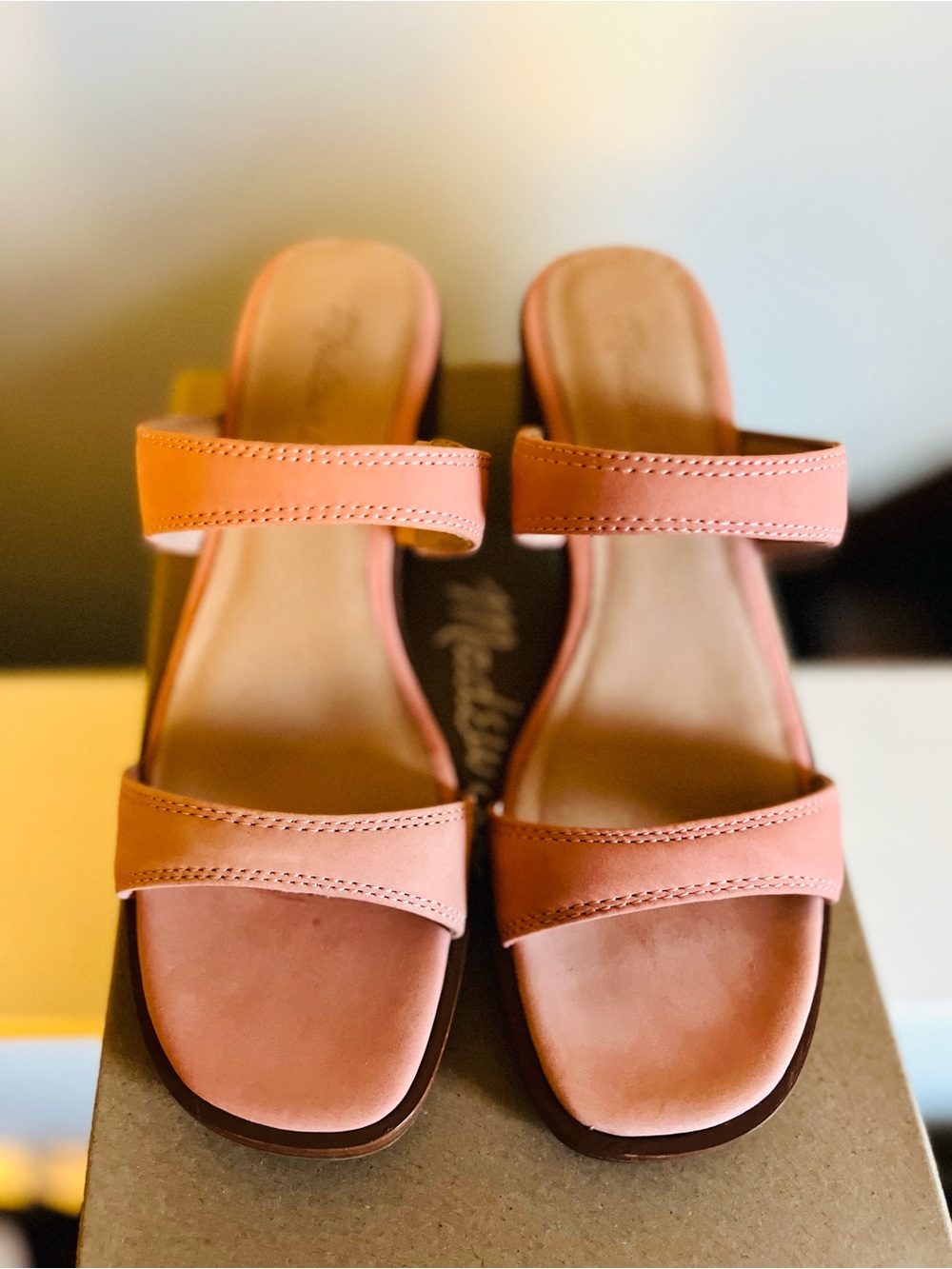 Madewell Double-Strap Heeled Mules Sandal in Nubuck Leather